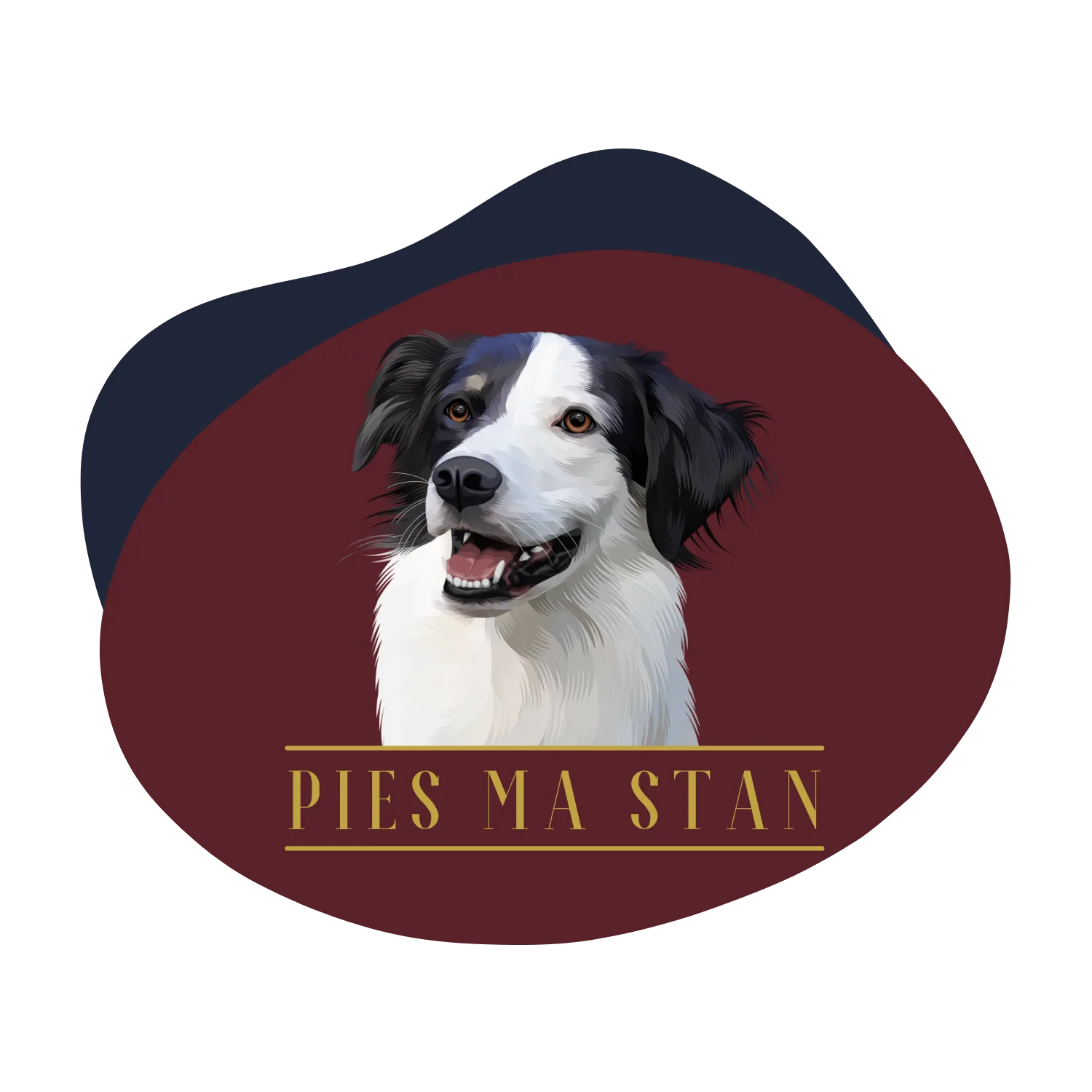 Logo Pies ma stan — portret Mastana na bordowym tle